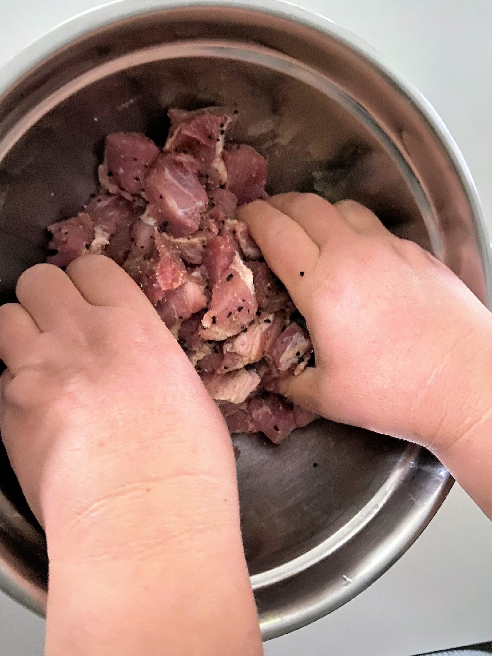 mixing the pork