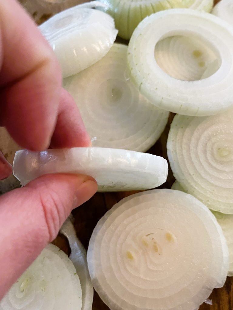 slice onions into thick slices