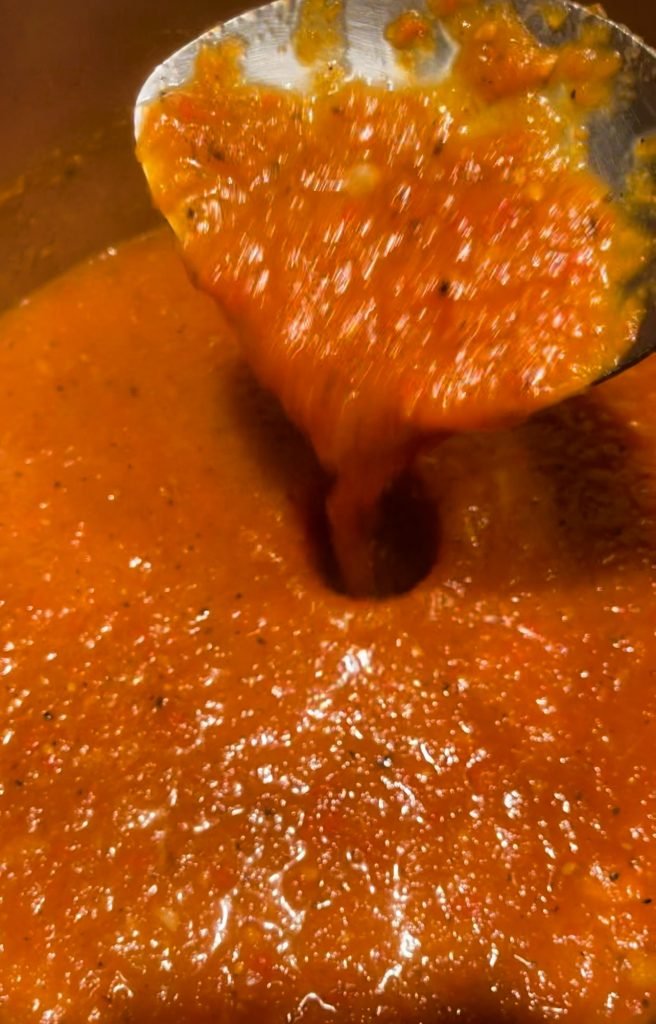 roasted tomato sauce after 1 hour of cooking 